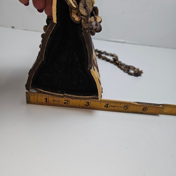 Coconut Shell Engraved Shoulder Bag Purse Boho Zip Top Handmade - Picture 11 of 12